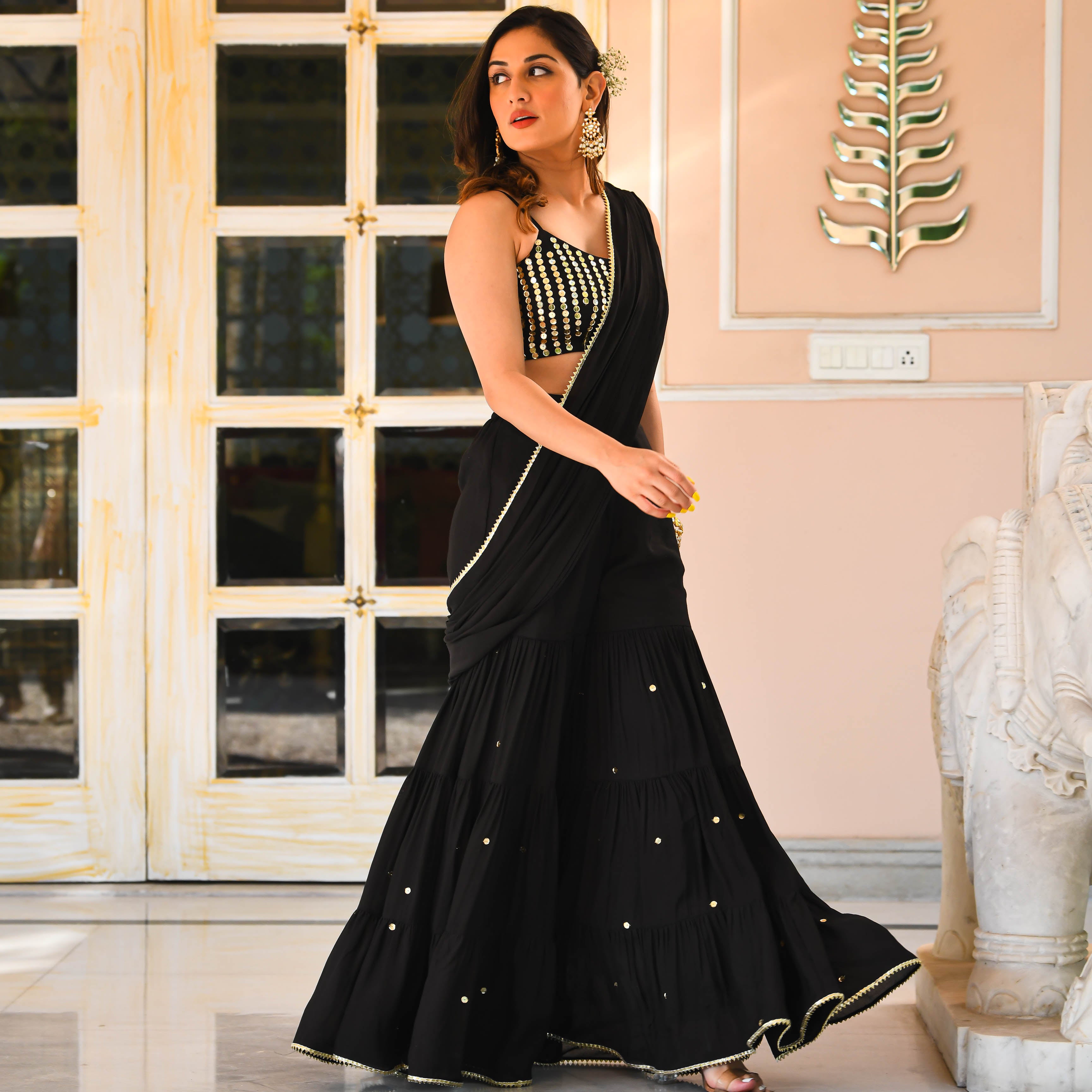 Black Draped Cotton Silk For Women Online